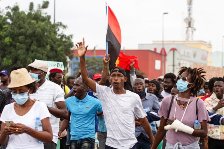 People protest against the increase in the cost of living, corruption across the country, and to demand the holding of local elections, in Luanda, Angola, 20 March 2021, OSVALDO SILVA/AFP via Getty Images