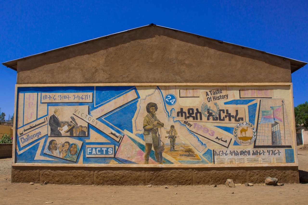 A mural on the side of a house in Mendefera, Eritrea, 27 February 2013, Eric Lafforgue/Art in All of Us/Corbis News via Getty Images