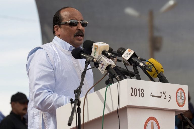 Mauritanian President Mohamed Ould Abdel Aziz delivers a speech during the launching of a Festival, in Oualata, 20 November 2018, THOMAS SAMSON/AFP/Getty Images