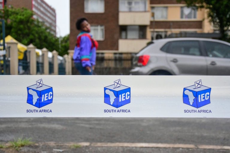 IEC (Independent Electoral Commission) barrier tape at a voting station during the by-elections, in Durban, South Africa, 11 November 2020, Darren Stewart/Gallo Images via Getty Images